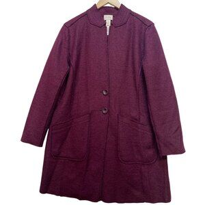 Chico's Women's Wool Blend Overcoat Long Sleeve Stretch Size 2 Burgundy Pockets
